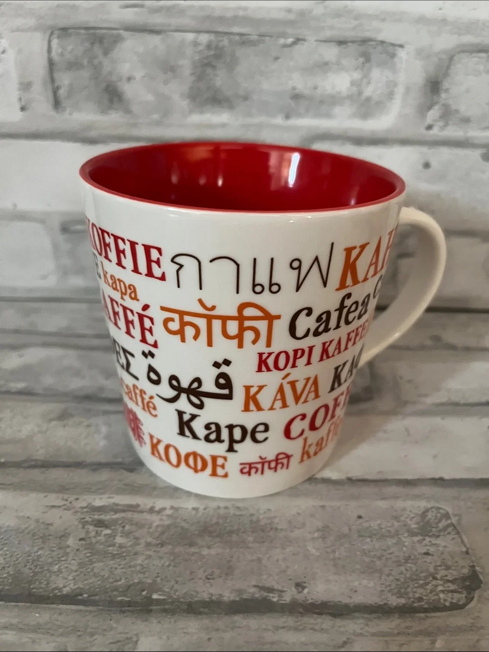 Starbucks Multilingual Coffee Ceramic Mug - White with Red Interior 16 Oz
